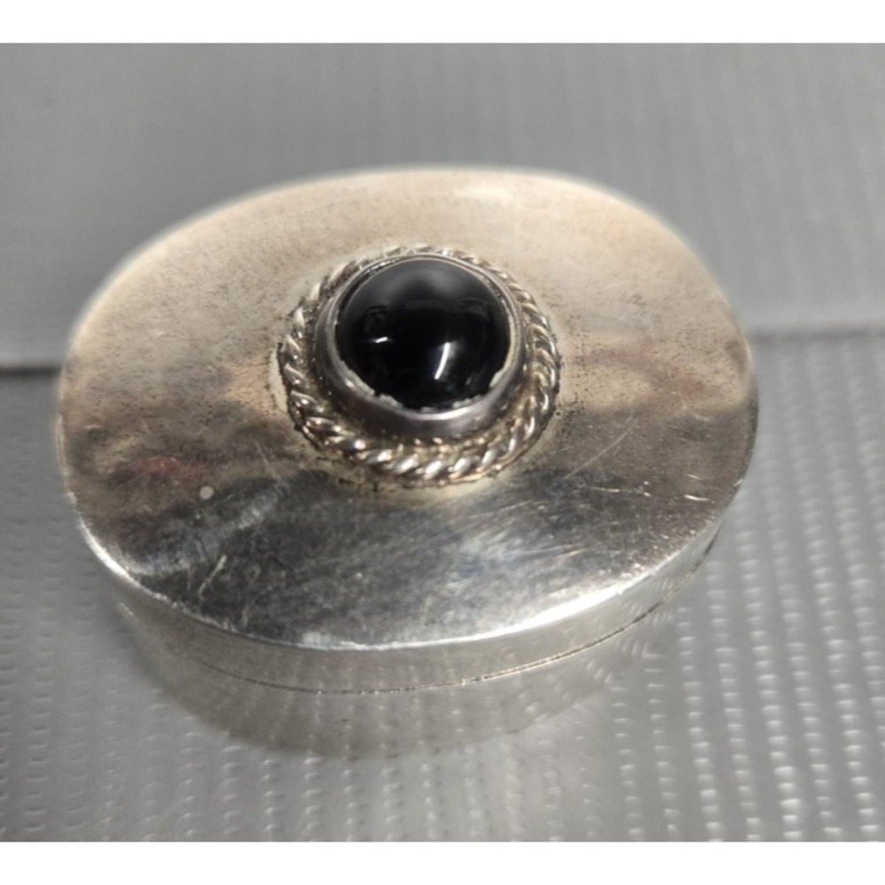 Antique Mexican  Vintage Sterling Silver 1.5" Jewelry Trinket Ring Snuff Box